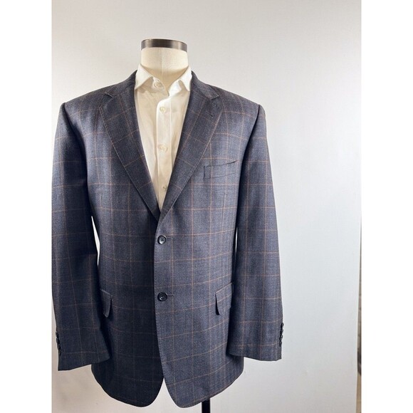 Baroni Lanificio Di Pray Mens Blazer Gray Plaid Wool Silk Two Button Suit 46R - Picture 5 of 13
